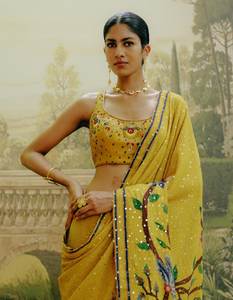 ผ้าไหมจอร์เจตต์ดีไซน์เนอร์ งานปักเลื่อม งานแต่งงานแบบอินเดียดั้งเดิมและทันสมัย ชุดสำหรับงานปาร์ตี้ คุณภาพสูง ผ้าซารีสำหรับผู้หญิง 5.50 - Product Image 2