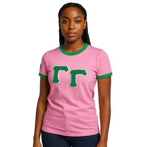 100 cotone rosa Gamma Gamma Sorority Collegiate T-Shirt greco Life abbigliamento comodo abbigliamento Casual morbido per i membri della confraternita - Product Image 1