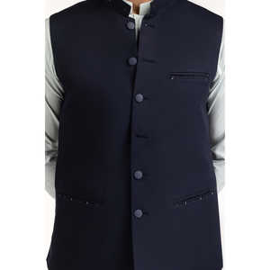 Gilet bleu marine coupe classique pour homme, coupe-vent en toile de polyester, logo personnalisé brodé, tenue formelle d'extérieur à boutons - Product Image 5