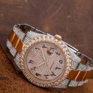 นาฬิกาข้อมือประดับเพชรสีโรสโกลด์มีสไตล์ VVS Moissanite ประดับเพชรสแตนเลสสตีลแบบอินเดียอัตโนมัติสำหรับผู้ชายจากอินเดีย - Product Image 2