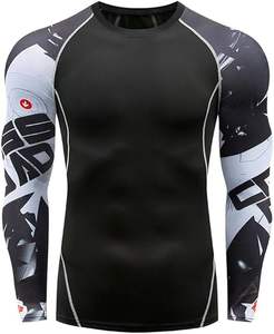 Chemise d'entraînement de compression à manches longues pour hommes, à séchage rapide, coupe athlétique avec manches graphiques audacieuses, respirante et confortable - Product Image 2