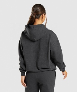 Sweat à capuche surdimensionné pour femmes, survêtement de couleur unie, personnalisé, côtelé, avec poche - Product Image 2