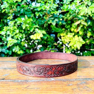 Bespoke Sheridan Design Classic Full Grain <b>Leather</b> <b>Belt</b> Horse Pattern Western Floral Carving <b>Tooling</b> Unique Roller Pin Buckle - Product Image 3