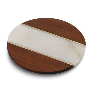 Tabla de cortar de mármol y madera con incrustaciones de Metal, tabla de servir redonda de mármol Premium duradera, tabla de cortar de mármol - Product Image 1
