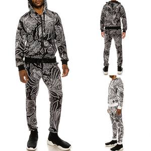High Quality Hooded 100% Cotton Black Velvet Two-Piece Tracksuit for Men Solid Pattern <b>Jacket</b> Pants Set <b>Rhinestones</b> Knee-Length - Product Image 5