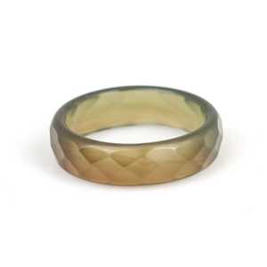 Anillo de Ágata Facetada Verde Caqui, Elegante Anillo Geométrico con Incrustaciones de Jade Chapado en Oro de 18K, Joyería de Regalo Ortodoxa - Product Image 1