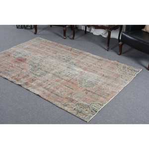 Vintage 4,9x7,4 pies Rosa Beige lana tejido plano alfombra turca patrón de retazos alfombra de sala de estar con respaldo de látex - Product Image 2