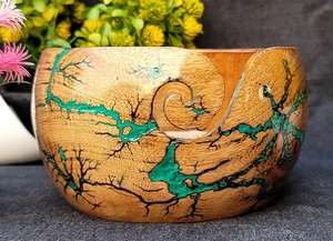 Cuenco de hilo grande de madera epoxi Lichtenberg para tejer ganchillo 7x4 Cuenco de almacenamiento con gratis - Product Image 5