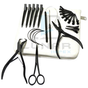 Extensiones de cabello profesionales de acero inoxidable Kit de herramientas negro mate blanco con logotipo de marca 3D personalizado Kit de herramientas de extensión de cabello - Product Image 4
