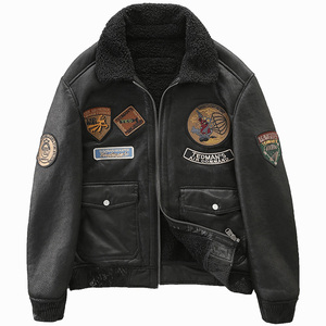 Giacca in Pelle <span class=keywords><strong>da</strong></span> <span class=keywords><strong>Uomo</strong></span> Stile Bomber, Foderata in Lana, Ispessita, in Pelle <span class=keywords><strong>di</strong></span> Agnello, Giacca <span class=keywords><strong>da</strong></span> Motociclista in Ecopelle <span class=keywords><strong>di</strong></span> Alta Qualità - Product Image 6