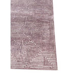 Tapis en laine et soie de bambou noué à la main à motif géométrique Azalea rose et violet pour usage domestique - Aiwb-13025 - Product Image 4