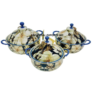 Juego de tres cazuelas de metal de buena calidad, hecha a mano cazuela de diseñador, clásico, elegante, al por mayor, nuevo calentador de alimentos de metal - Product Image 1