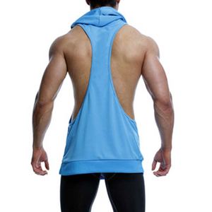 New Polyester <b>Sleeveless</b> <b>Hoodie</b> Tank Top <b>Men</b> Fashion White Custom Logo Sports Gym Stringer Plain Hooded Tank Top - Product Image 4