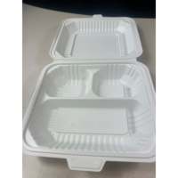 Contenants ProTakeOut 8,5x8,5 Blancs à 3 Compartiments, Lot de 150, avec Fermeture Coulissante Centrale, Charnières Durables, Écologiques, en MFPP
