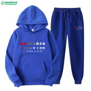 Behram International Top Premium Customized 2-Piece Unisex 100% Cotton Heavyweight Breathable Winter Hooded Drawstring <b>Tracksuit</b> - Product Image 2
