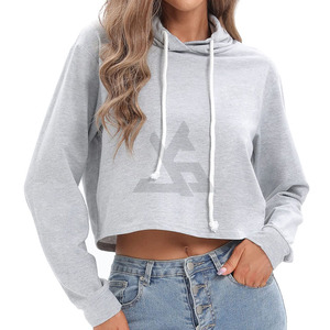 Ventes en gros de sweats à capuche courts personnalisés pour femmes, sweats à capuche courts en coton pour femmes, sweats à capuche en molleton brossé pour femmes, sweats à capuche à la mode, taille plus, conception OEM - Product Image 6