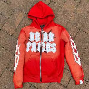 <b>Top</b> Applique Embroidery Distressed Hoodie Rhinestone <b>Zip</b> <b>up</b> Jacket Acid Wash Vintage Washed <b>Men</b> Fleece Streetwear Hoodie - Product Image 6