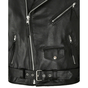 Couleur noire printemps automne en cuir véritable croix Zip Biker Style veste en gros de haute qualité en cuir de mouton veste vers le bas col manteau - Product Image 6