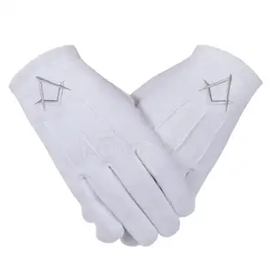 Guantes Masónicos de Algodón Hechos a Medida con Diseño OEM, Guantes de Uniforme para Ceremonia de Buena Calidad con Etiqueta Privada - Product Image 1