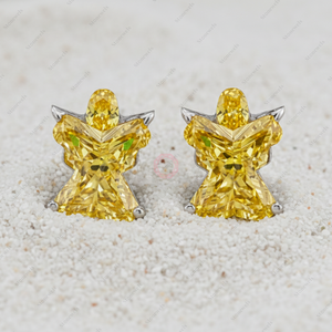 <b>Christmas</b> Gifts GIA IGI Certified 5ct Fancy Yellow Lab Grown Diamond Angel Fine Gold 925 Sterling Silver Plated Stud <b>Earring</b> Him - Product Image 2