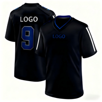 Camiseta de Fútbol Personalizada Color Negro con Logotipo y Número, Cuello en V, Transpirable, de Secado Rápido, Uniforme de Entrenamiento Atlético para Hombres Adultos, Manga Corta