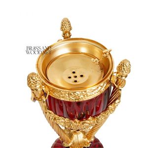 เตาเผากำยานหรูหราสีแดงราชวงศ์ พร้อมฐานทองเหลืองชุบทอง ตกแต่งด้วยคริสตัลทำมือแบบมาบคาห์รา - Product Image 6