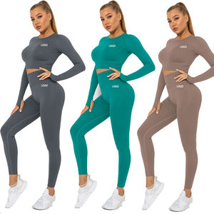 Custom Seamless Gym Fitness Sets <b>Women</b> High Waist Leggings Long Sleeves Workout Top Wear Sports Fitness Yoga Sets - Product Image 2