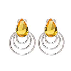 Factory Direct Sale Woman Jewelry 925 Sterling Silver Citrine Gemstone Drop Dangle <b>Earring</b> Handmade Designer <b>Earring</b> Wholesale - Product Image 1