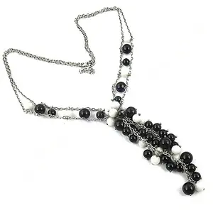 Collier pour femme en argent noir et blanc avec perles, design géométrique, bijoux de mode avec diamant, perle, or, religieux pour les fêtes - Product Image 1