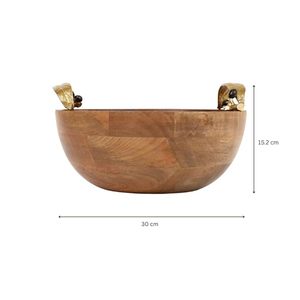 Bol en bois de grande capacité avec poignée en métal adapté aux salades et repas de taille familiale parfait pour les fêtes et les occasions spéciales - Product Image 2