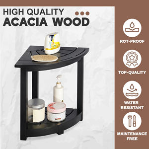 Taburete esquinero de madera que ahorra espacio para dormitorios y salas de estar hecho de madera de acacia duradera con diseño moderno - Product Image 4
