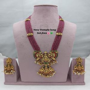 Conjunto de joyería de collar largo de cristal tradicional de cantidad a granel con pendientes a juego de Color granate para mujeres y niñas - Product Image 1