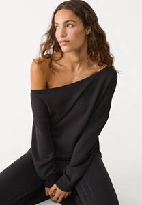 Sudadera negra de calidad más vendida para mujer, sudadera con hombros descubiertos, puños acanalados, sudaderas con capucha de entrenamiento para mujer, sudadera para mujer - Product Image 5