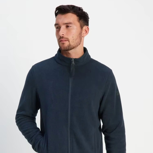 Chaqueta de lana polar con cremallera, prendas de vestir cálidas lisas, chaqueta con cremallera completa con cuello levantado, chaquetas de lana polar negras lisas para adultos para hombres - Product Image 1