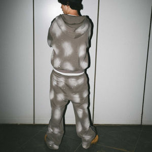 Chándales de dos piezas con cremallera para hombre, chándales de dos piezas con tachuelas acampanadas y tira lateral con estampado de sol y logotipo personalizado de diseño elegante - Product Image 2