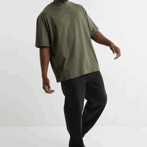 T-Shirt Homme Oversize 300 Gsm 100% Coton Épaule Drop Mock Rib Neck Heavyweight Plain Blank Streetwear Terry Fabric Drop Ship - Product Image 3