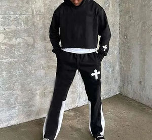 ชุดวอร์มผ้าหนาสำหรับผู้ชายชุดวอร์มแบบเต็มรูปแบบปักลายผ้าปะติดแบบหนาชุดวอร์มทรงบานชุดวอร์มและกางเกงวอร์มสำหรับผู้ชาย - Product Image 6