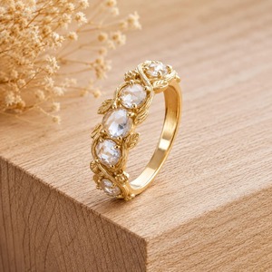 Bague en or massif 14 carats avec diamant de laboratoire taille rose ronde, motif feuille de vigne, 0,54 ct E-F VS, idéale pour cadeau de mariage - Product Image 4