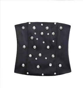 Nouveautés Noir Blanc Plumes Perles Bustier Corset Top été Crop Top Pour Femme-Acheter Fantaisie Tops couleur unie Top - Product Image 1
