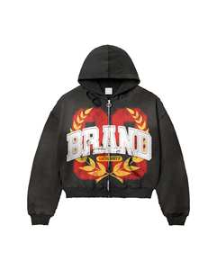 OEM Custom Autumn 100% Cotton Fleece Half Zip Hoodie High Quality Thick Comfortable Plus Size Distressed Acid Wash Baggy Style - Product Image 1