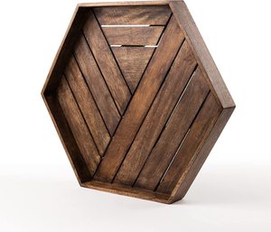 Bandeja de madera rústica decorativa geométrica hexagonal de alta calidad, bandeja de servicio de diseño Vintage, platos de centro de mesa para bebidas - Product Image 2