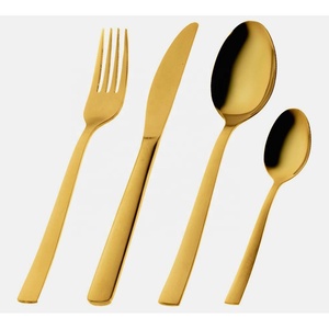Juego de Cubiertos de acero inoxidable pulido dorado con mango de diseño largo de bambú completo de lujo para boda - Product Image 4