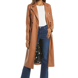 Abrigo Largo de Cuero Genuino Personalizado para Mujer, con Decoración de Botones, Cuello en V, Relleno de Plumón, Impermeable, Ropa Exterior Informal - Product Image 3