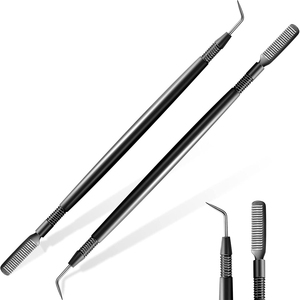 Outil de rehaussement de cils noir 2 pièces en acier inoxydable avec peigne de séparation pour extensions de cils - Product Image 1