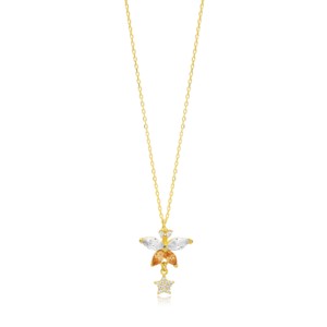 Collier artisanal avec pendentif breloque d'été en pierre de citrine CZ et étoile, en argent sterling 925, vente en gros - Product Image 1