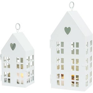 Juego de farol de Casa de metal blanco hecho a mano de 2 candelabros decorativos con recorte de corazón para el centro de mesa de fiesta de boda en casa - Product Image 1