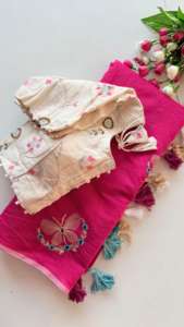 ผ้าซารีผ้าไหมผสมฝ้ายเนื้อหนา ปักลายผีเสื้อ พร้อมพู่ห้อย ผ้าซารีเนื้อหนาสำหรับผู้หญิงอินเดีย มีสินค้าในสต็อก - Product Image 6