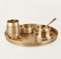 Service de table en cuivre Kansa pour hôtel et restaurant, incrustation dorée, classique, moderne, durable, écologique, réutilisable, passe au lave-vaisselle