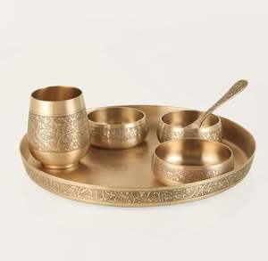 Hotel Restaurant Copper Kansa Thali Dinnerware Set Gold Inlay Classic Modern Eco-Friendly Matt Polished 100% Food Grade - Product Image 3