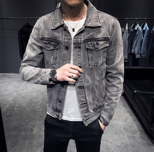 แจ็กเก็ตผ้ายีนส์สำหรับผู้ชายเสื้อแจ็กเก็ตผ้าโพลีเอสเตอร์100% มีซิปสีพื้นแบบลำลองมาใหม่2025 - Product Image 1